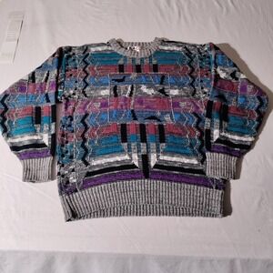 Vintage Michael Gerald Knit Pullover Sweater Geometric 90s Crewneck No Size Tag